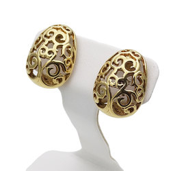 YVES SAINT LAURENT Earrings Women's Gold Round Openwork Pattern Egg Shape Curve Arabesque