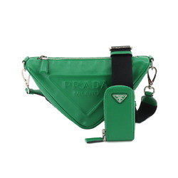 Prada PRADA triangle shoulder bag leather green 1BH190 silver metal fittings Triangle Shoulder Bag