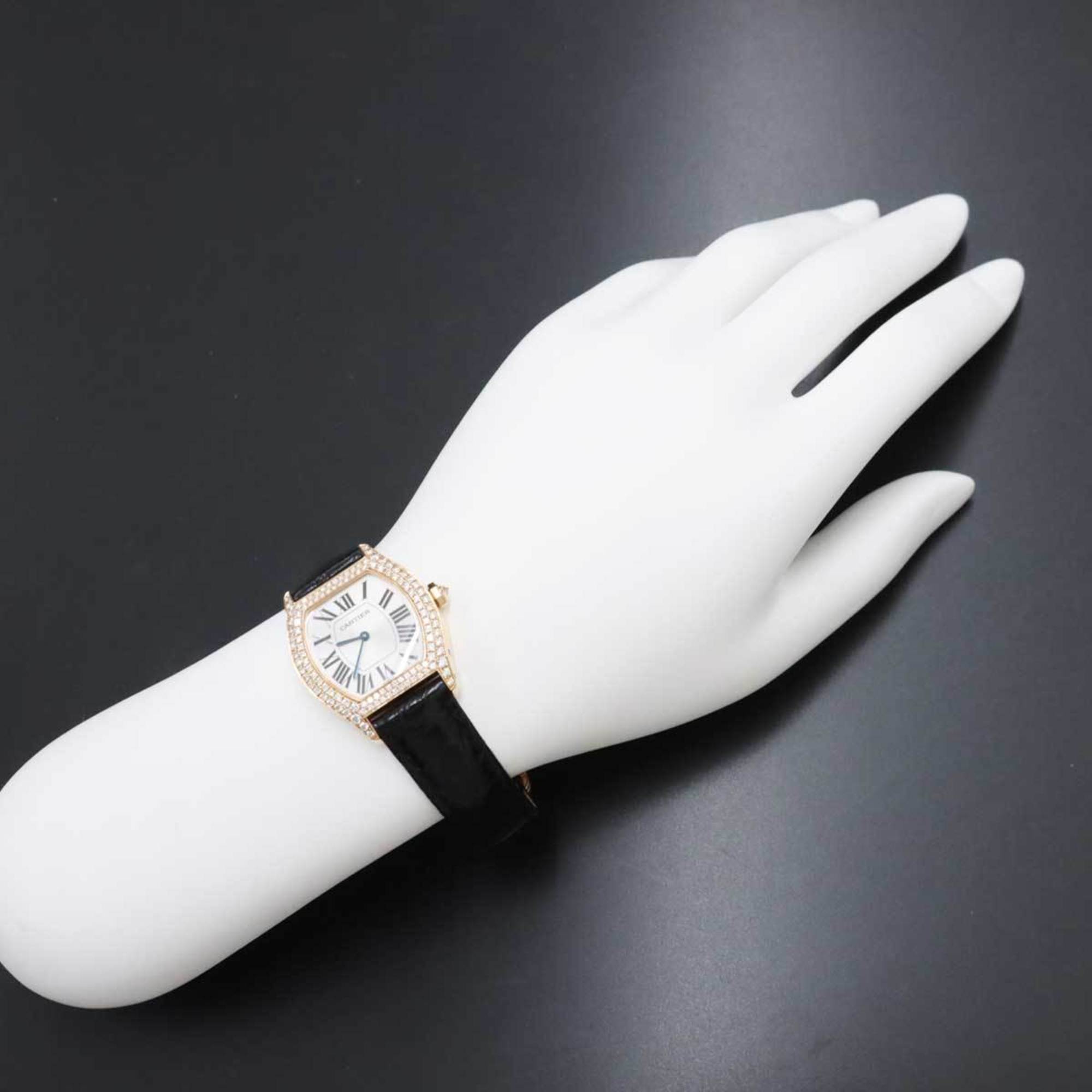 Cartier Tortue SM WA505031 Women's Watch Genuine Diamond Bezel Silver Dial K18PG Manual Winding