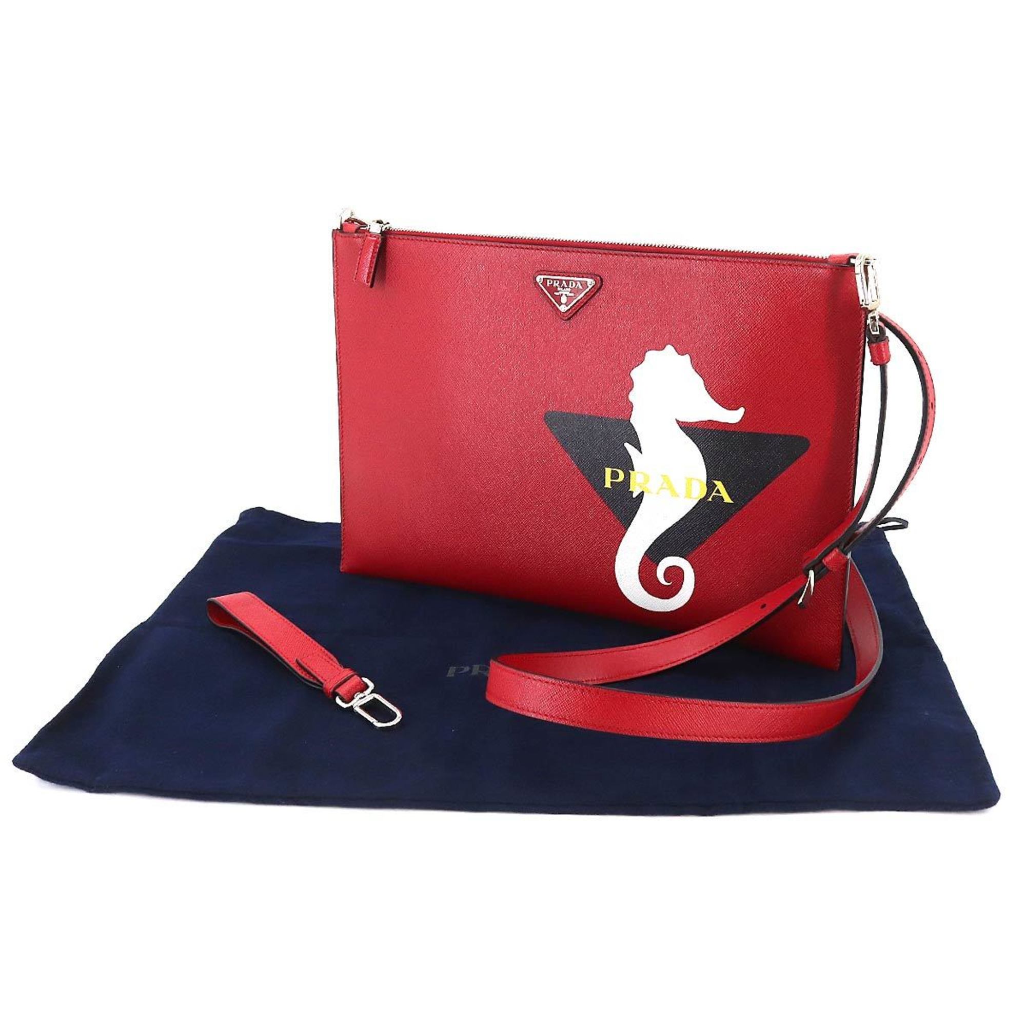 PRADA Saffiano 2way shoulder clutch bag leather red 2VH073 Clutch Shoulder Bag