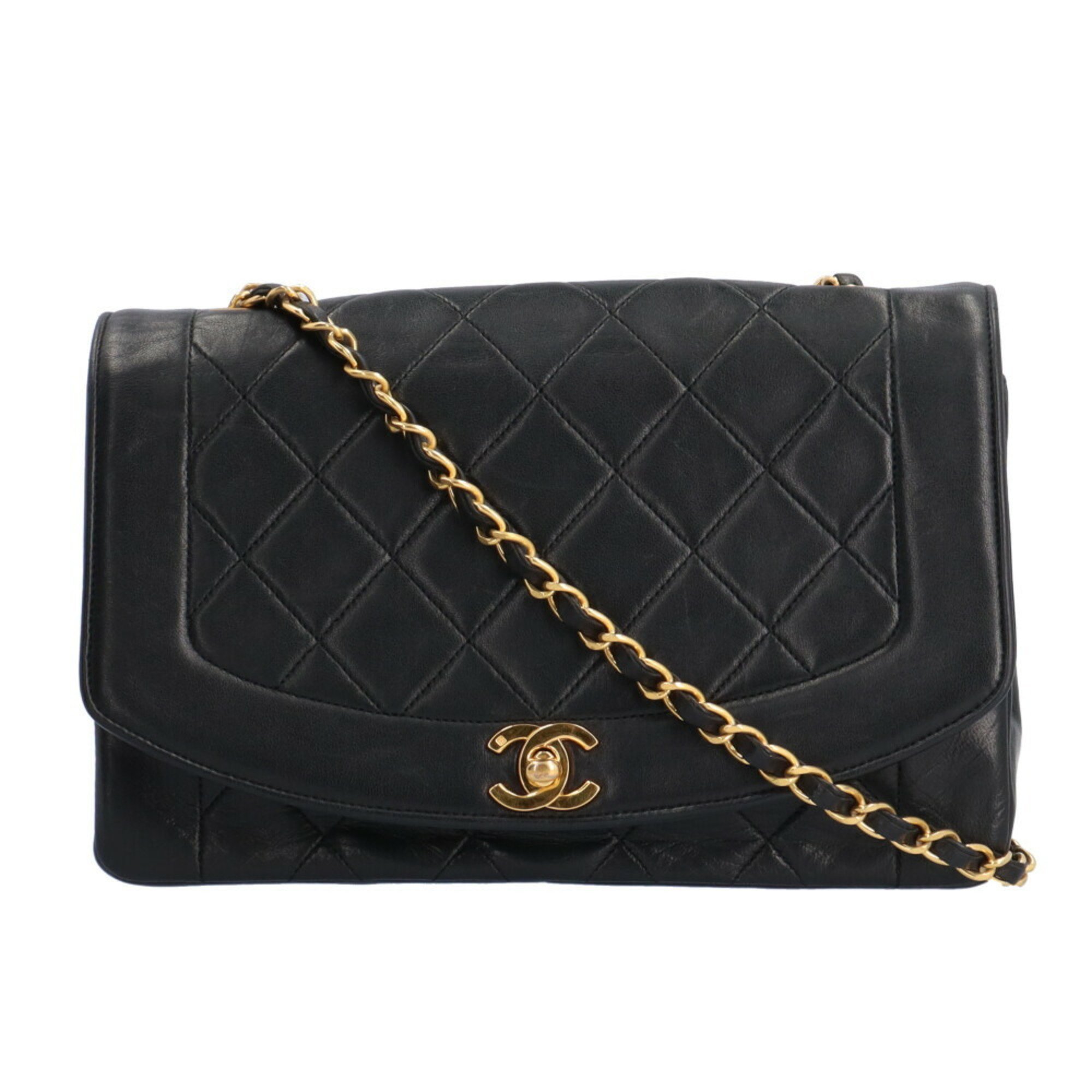 CHANEL Diana Shoulder Bag Lambskin Black Women's