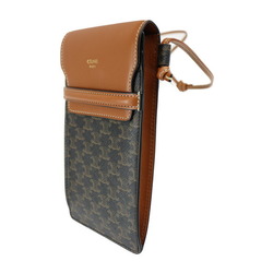 CELINE Phone Case Triomphe Shoulder Bag 10G332CQD.04LU PVC Leather Brown Mobile Pouch