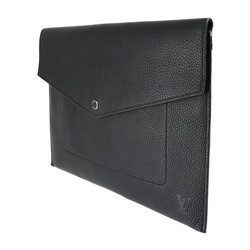 LOUIS VUITTON Louis Vuitton Pochette Envelope Second Bag M62250 Taurillon Leather Black Silver Hardware Pouch Business