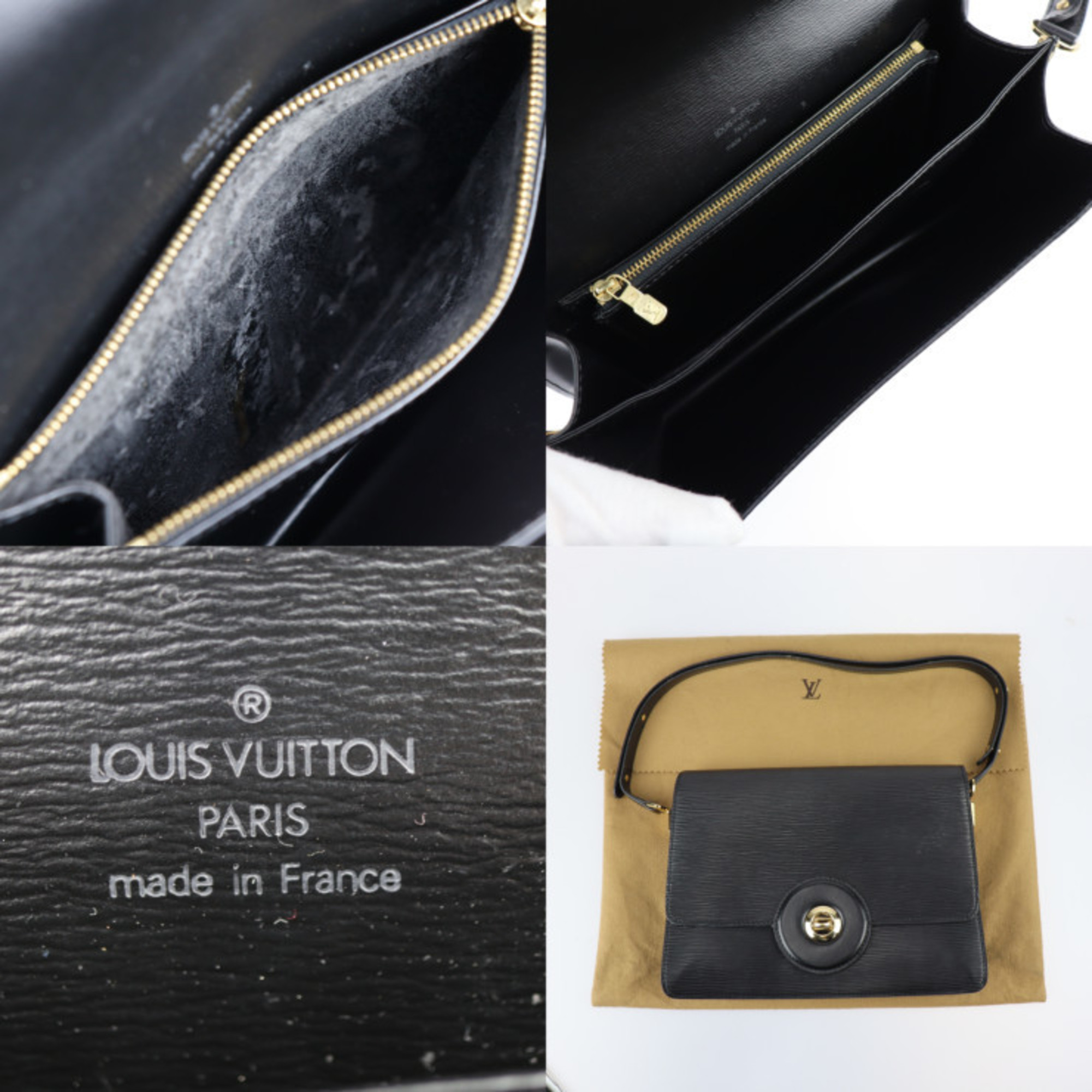 LOUIS VUITTON Free Run Shoulder Bag M52402 Epi Leather Black Gold Hardware Turnlock Vuitton