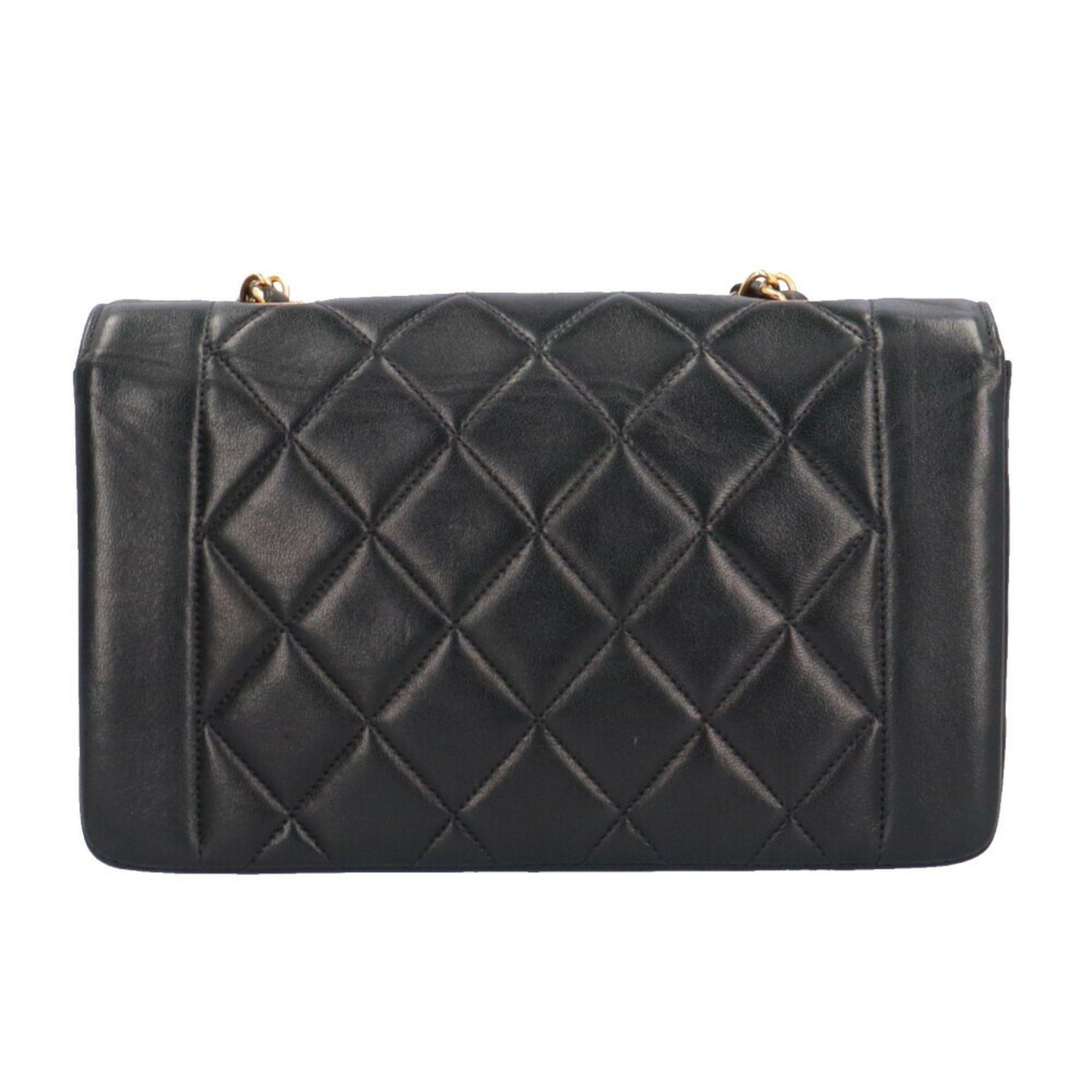 CHANEL Diana Matelasse Shoulder Bag Lambskin A01164 Black Women's