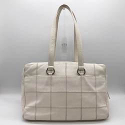 CHANEL Boston bag chocolate bar white leather