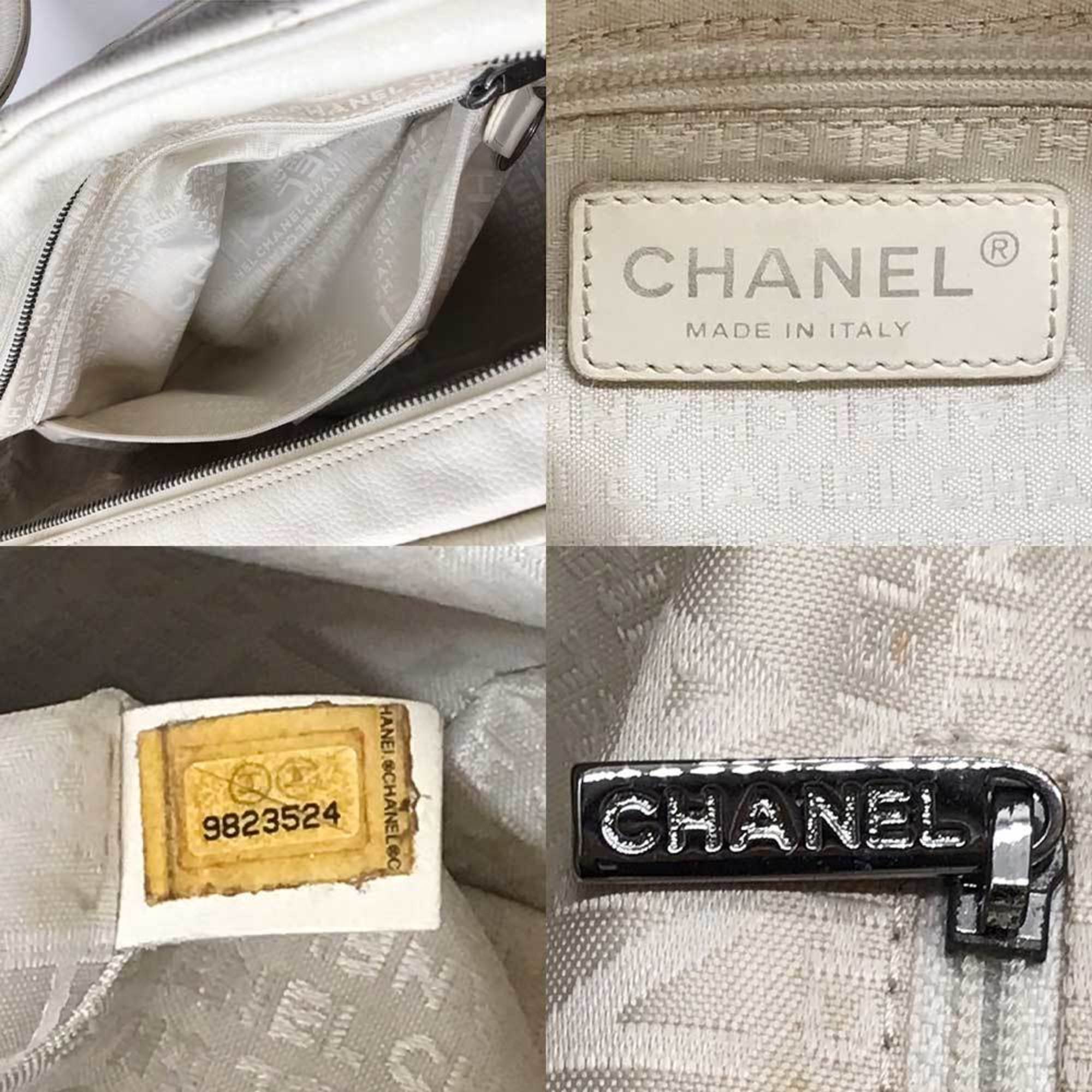 CHANEL Boston bag chocolate bar white leather