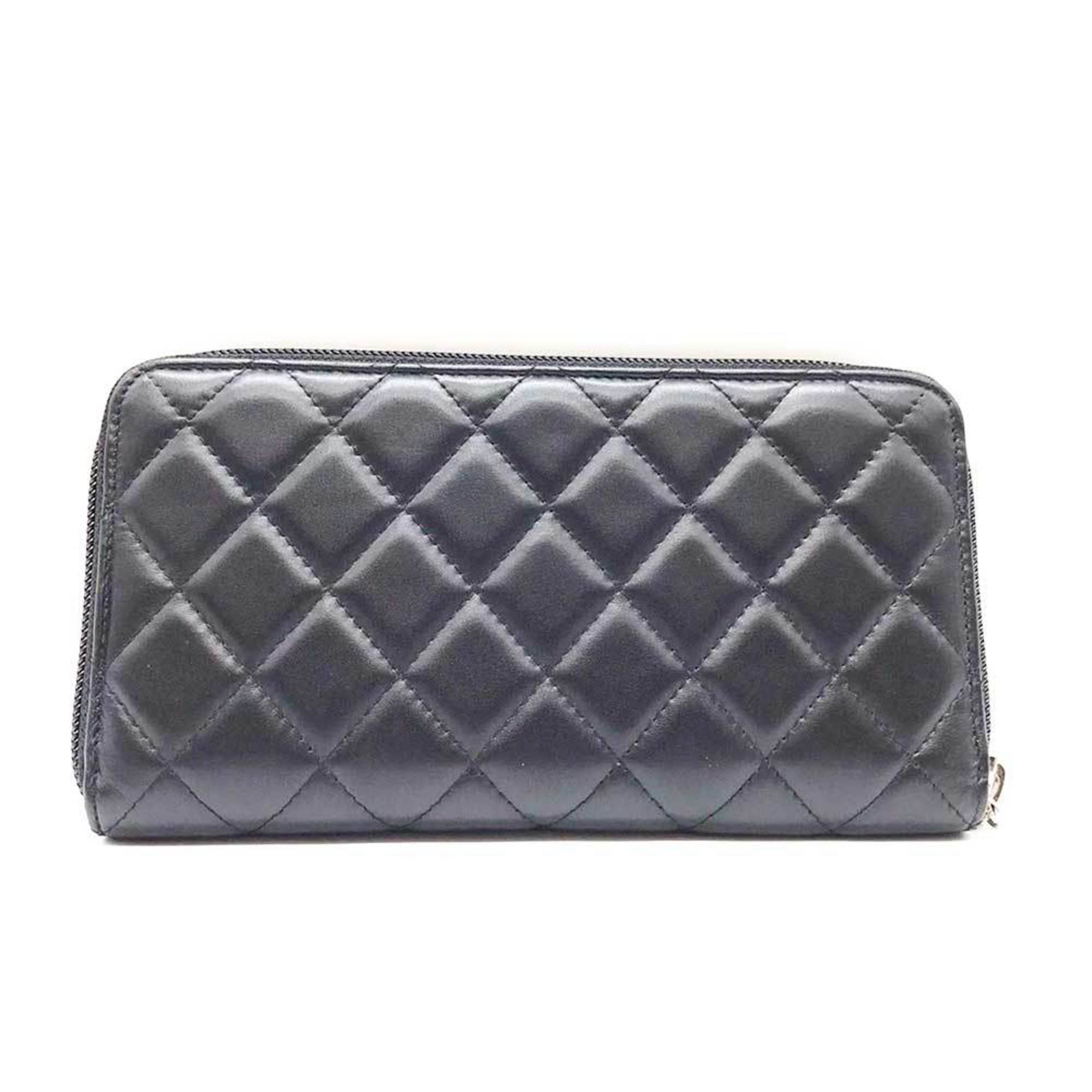 CHANEL Round Wallet Cambon Line Leather Black