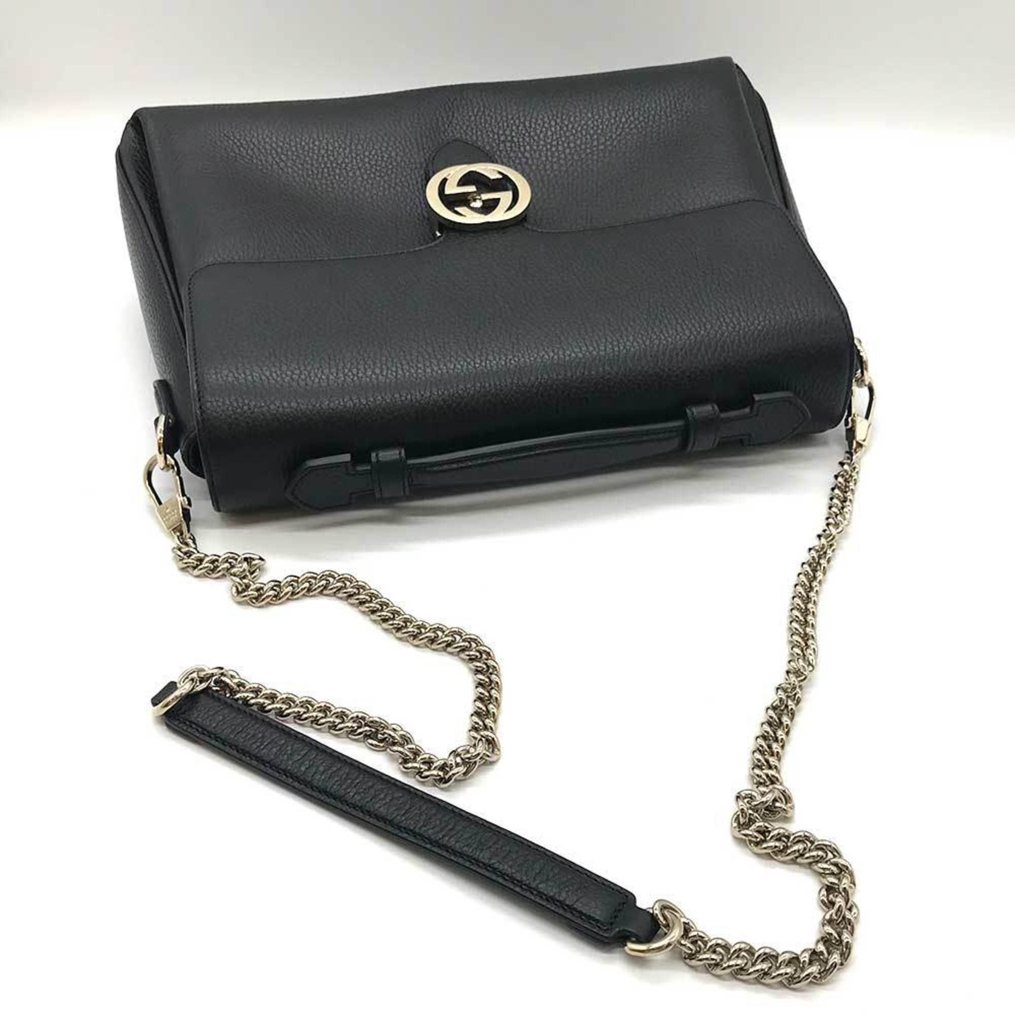 Gucci Interlocking G Chain Shoulder Hand Bag Black Leather 510306 GUCCI