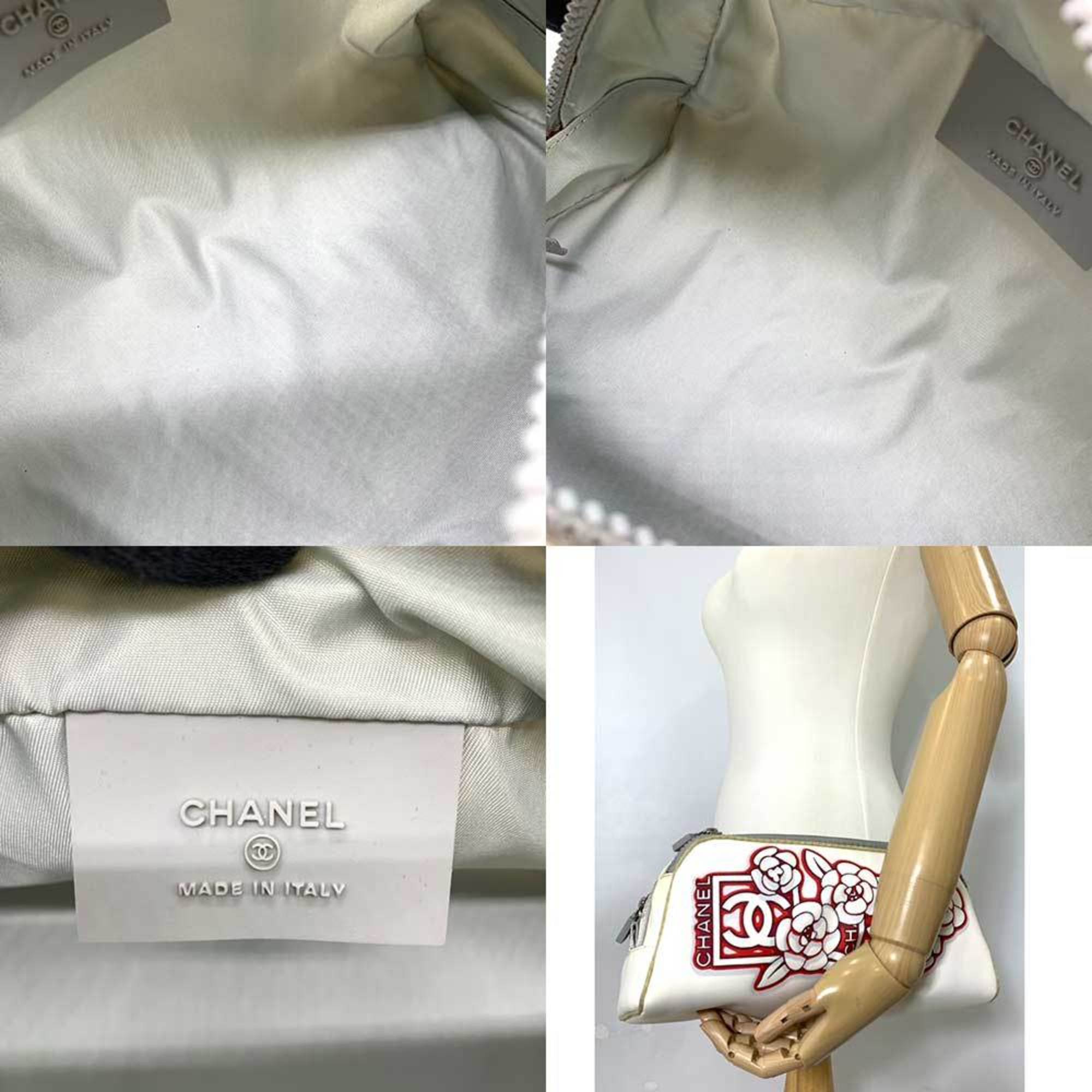 CHANEL Bag Sports Line Pouch White x Gray Red Second Clutch Camellia Coco Mark Print Ladies Nylon