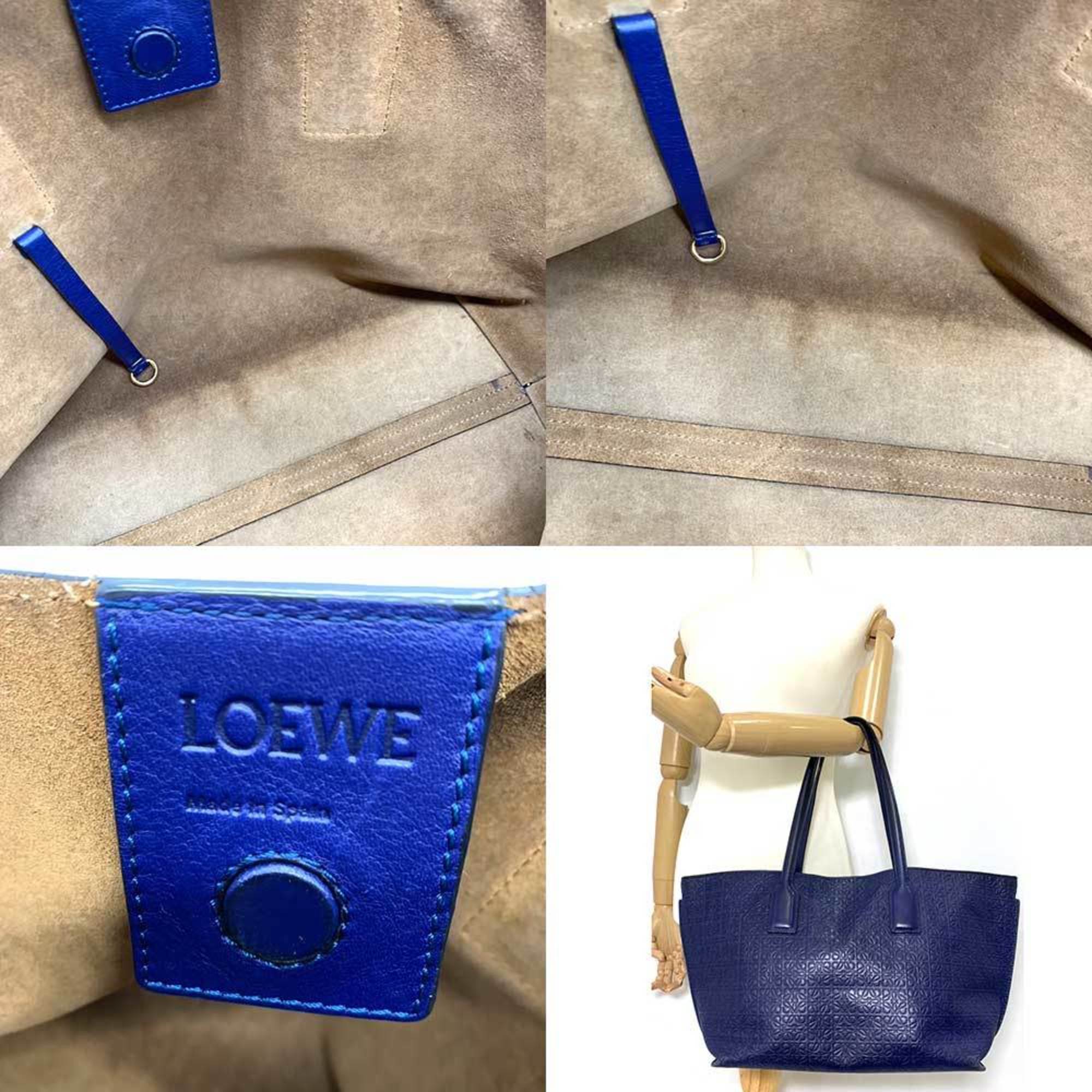 LOEWE Bag T Shopper Navy Repeat Anagram Tote Ladies Leather