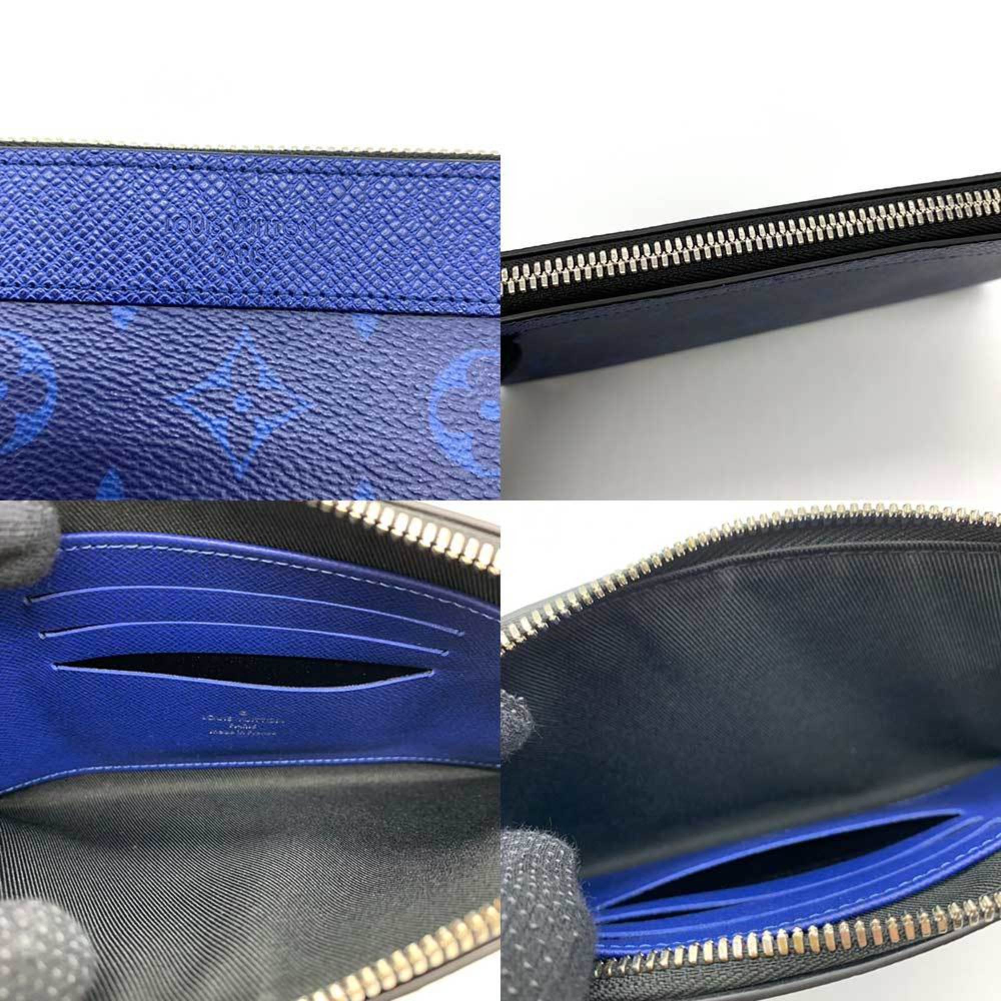 Louis Vuitton Wallet Pochette Discovery PM Cobalt Navy Blue Long Zip Flat Pouch Multi Case Square Men's Tigerama Leather M30278 LOUISVUITTON