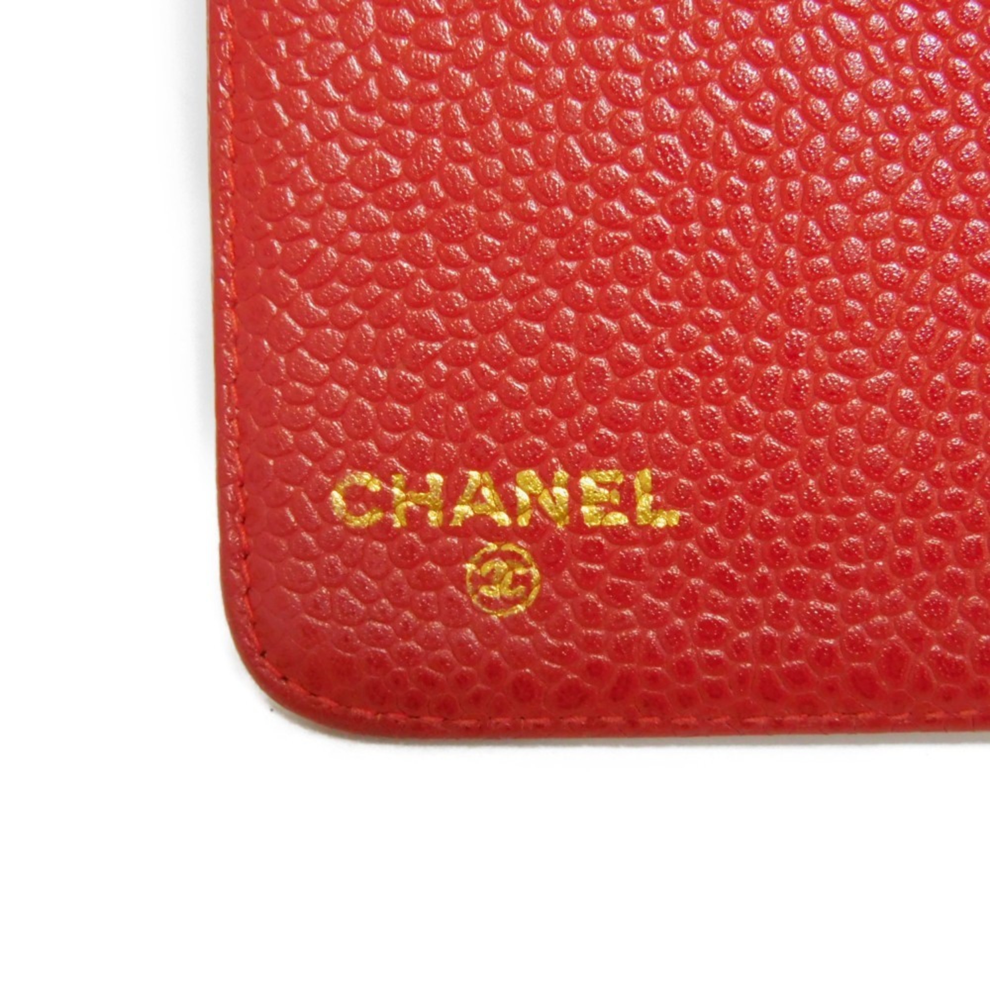 CHANEL Notebook Cover Coco Mark Agenda PM Calf Gold 6-hole No. 4 Vintage CC Caviar Skin Red A13505 Men's Women's