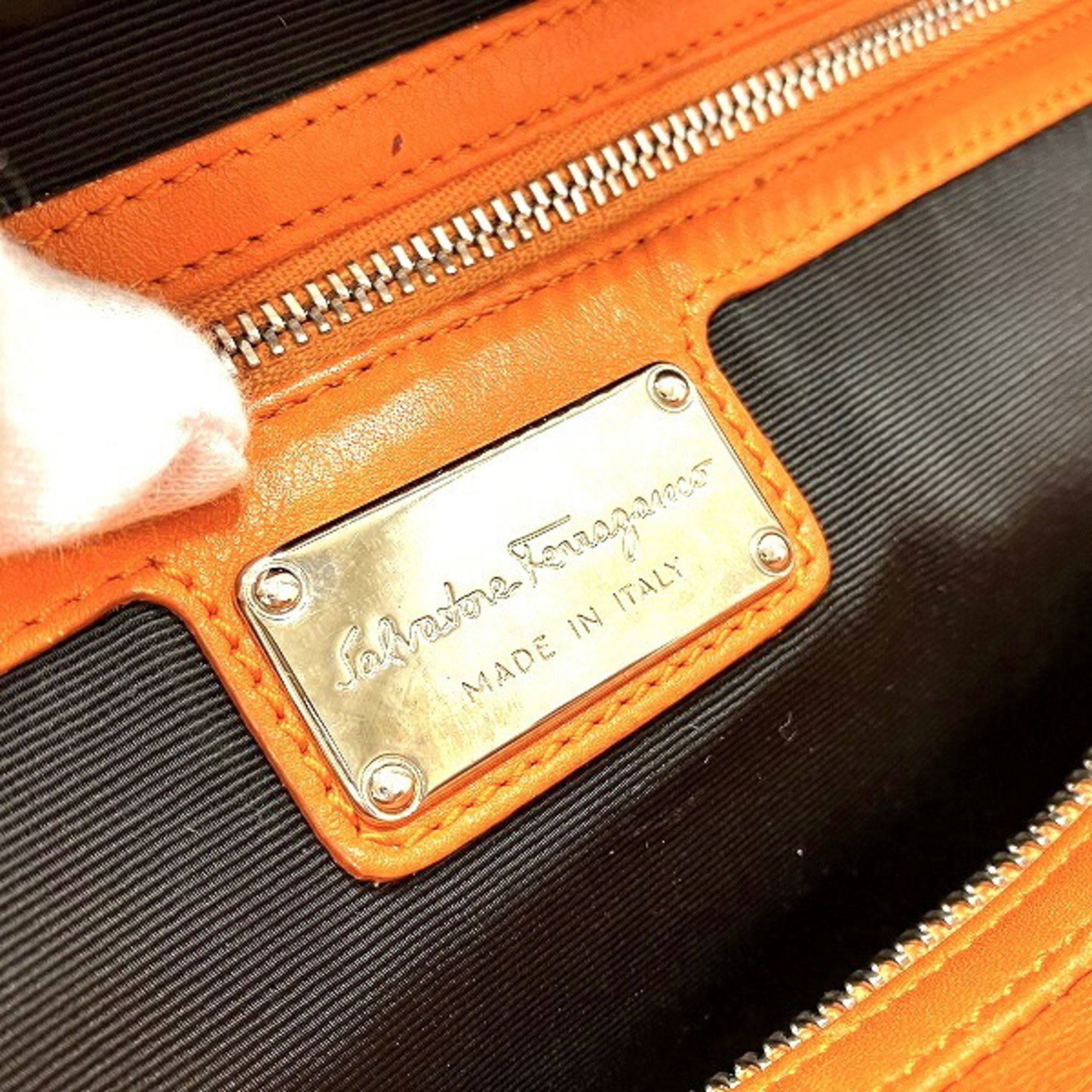 Salvatore Ferragamo Ferragamo Vara Ribbon E353 Leather Orange Bag Handbag Ladies