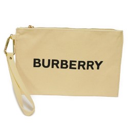 Burberry BURBERRY Clutch Bag Logo Print Zip Pouch Canvas Cream Black Detachable Strap Beige Men's Women's
