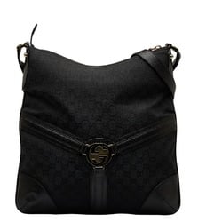 Gucci Interlocking G GG Canvas Shoulder Bag 115568 Black Leather Women's GUCCI