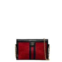 Gucci Ophidia Sherry Line Chain Shoulder Bag 503877 Red Black Leather Suede Women's GUCCI