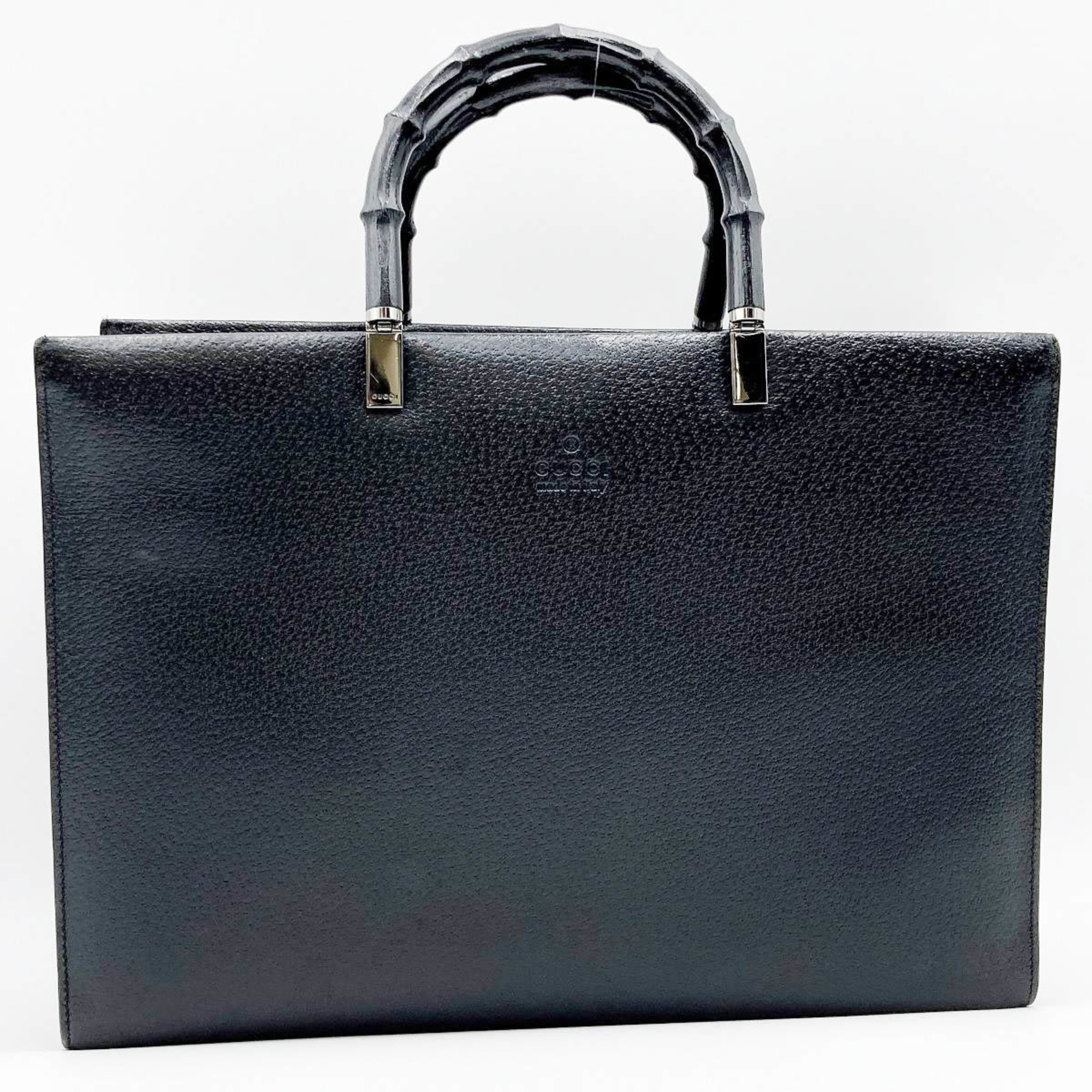 GUCCI 2WAY Bamboo Business Bag Tote Pigskin Leather Black Women's Men's 002/1034