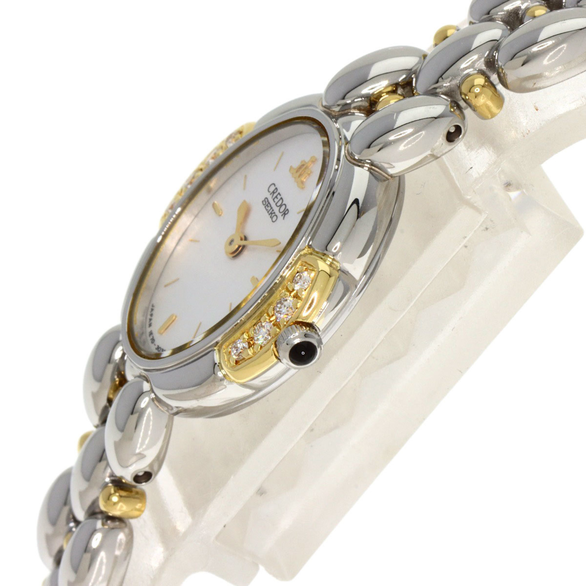 Seiko 1E70-3040 Credor Side Diamond Watch Stainless Steel/SSxK18YG Ladies SEIKO