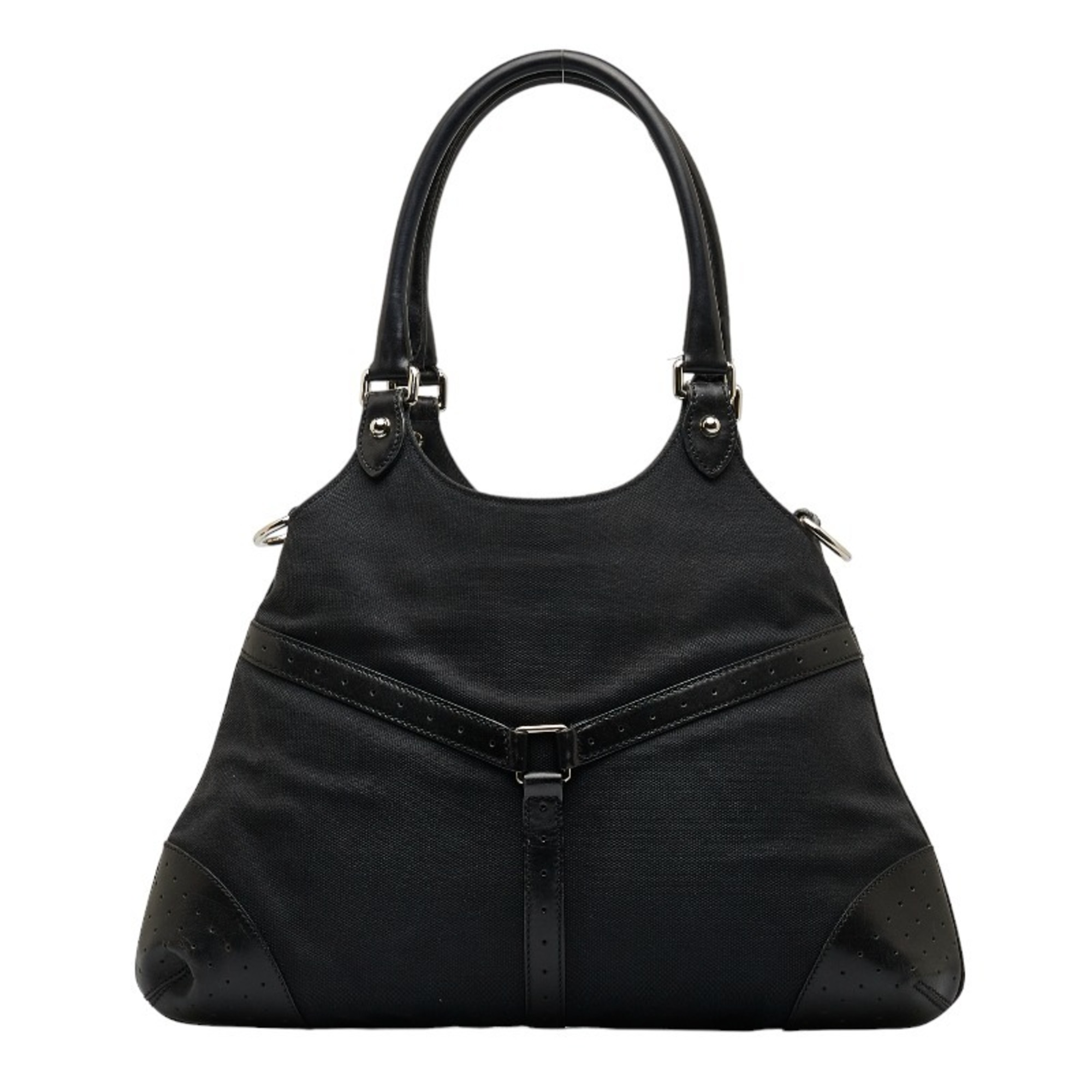 Gucci Interlocking G Punching Tote Handbag Shoulder Bag 114875 Black Canvas Leather Women's GUCCI