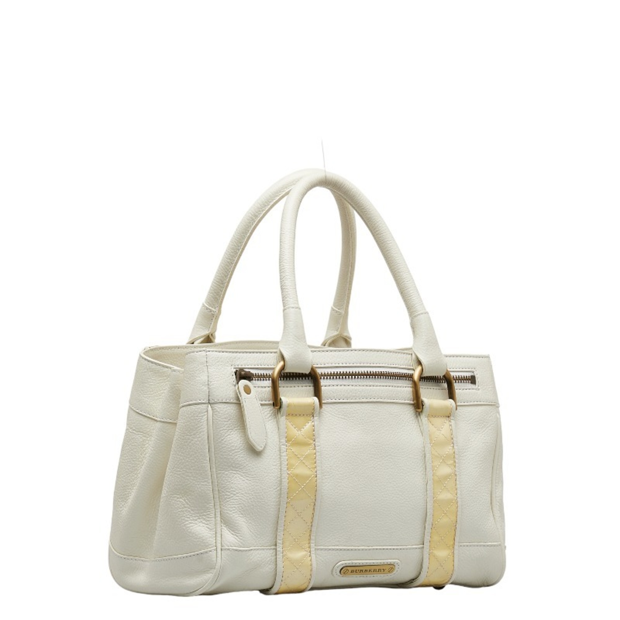 Burberry Nova Check Handbag White Leather Women's BURBERRY