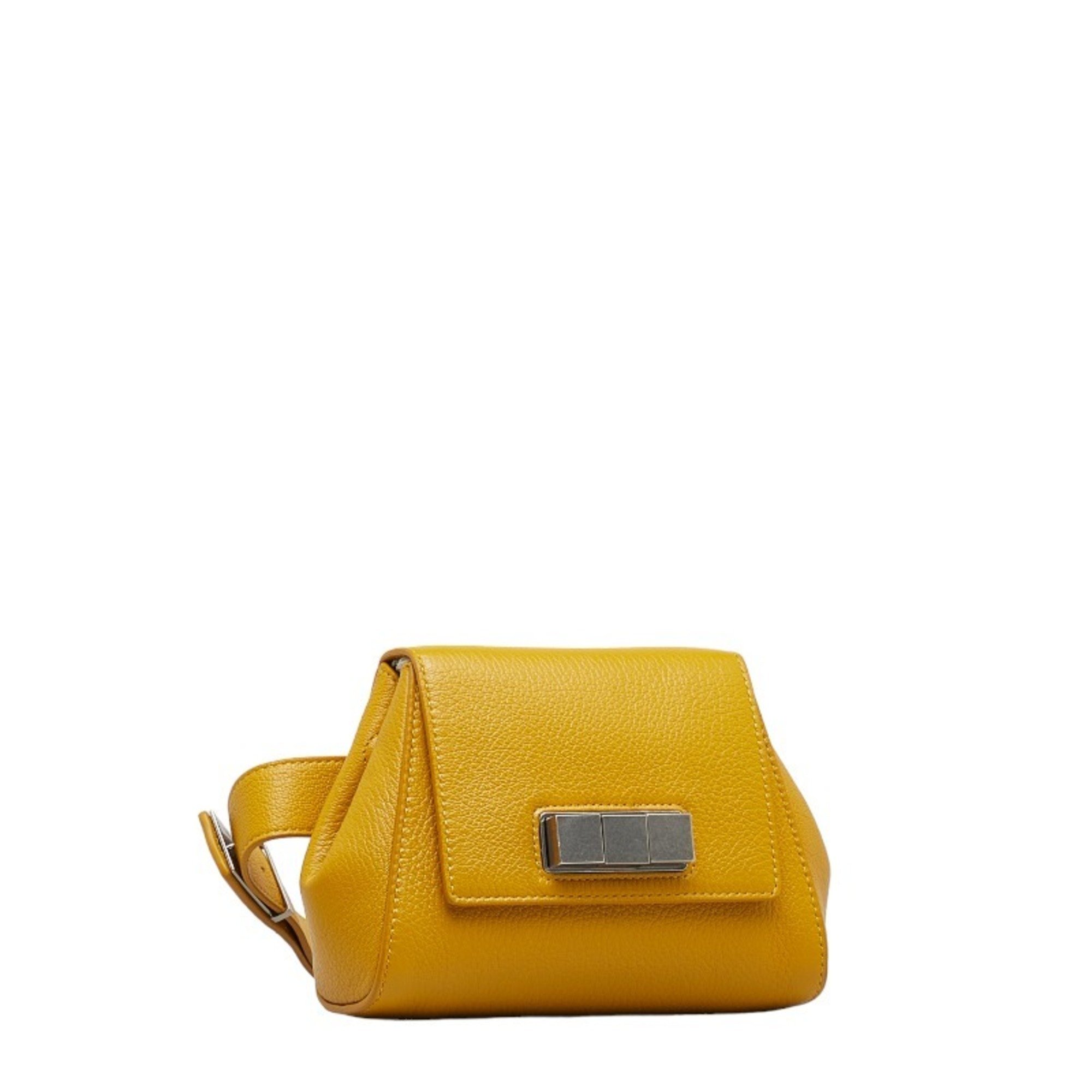 Bottega Veneta Cube Lock Hardware Body Bag Waist 631117 Mustard Yellow Leather Women's BOTTEGAVENETA