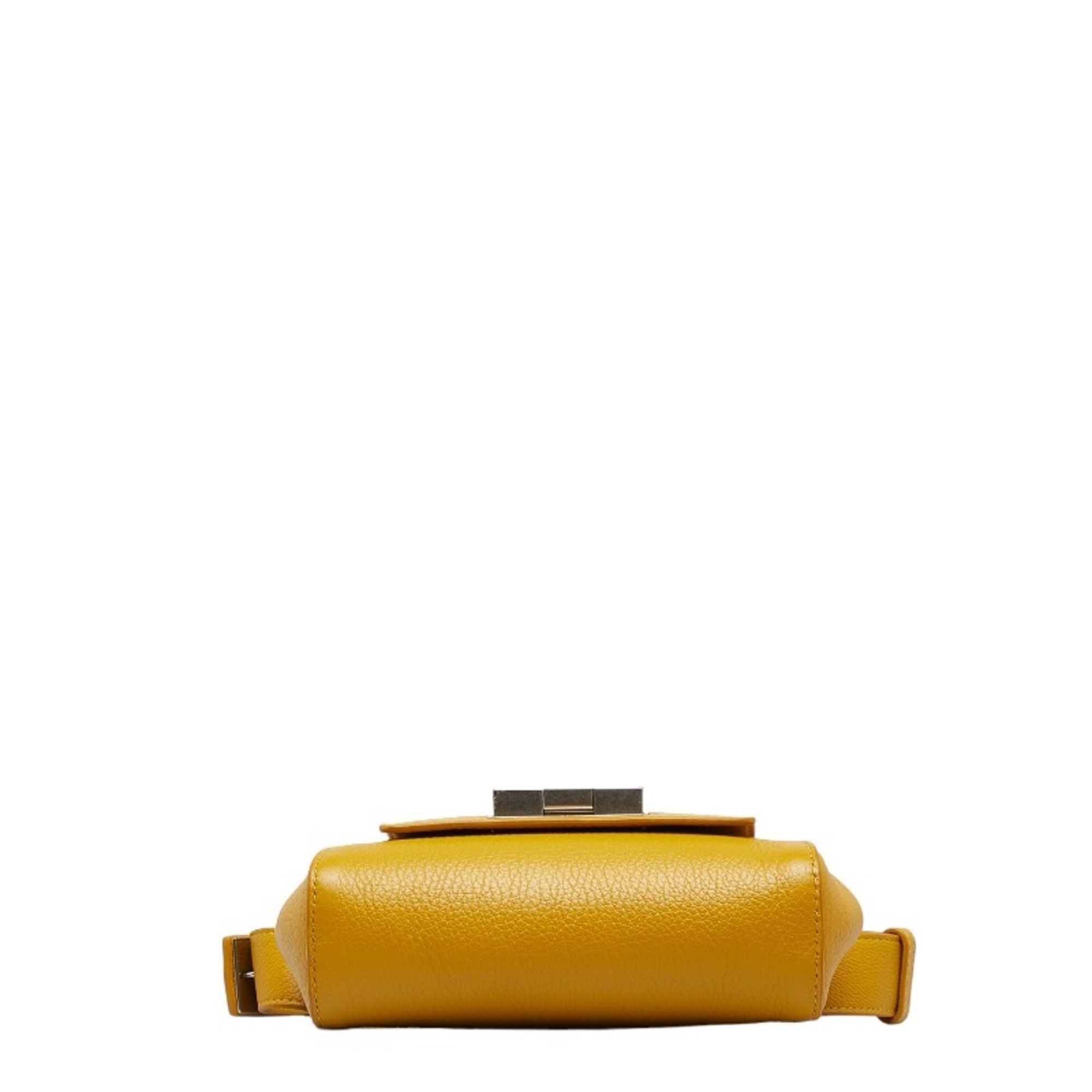 Bottega Veneta Cube Lock Hardware Body Bag Waist 631117 Mustard Yellow Leather Women's BOTTEGAVENETA