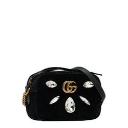 Gucci GG Marmont Quilted Bijou Rhinestone Shoulder Bag 448065 Black Velor Leather Women's GUCCI