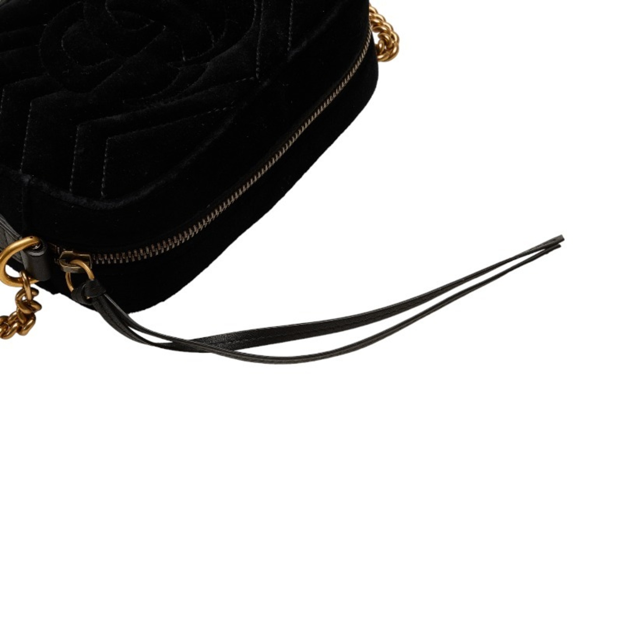 Gucci GG Marmont Quilted Bijou Rhinestone Shoulder Bag 448065 Black Velor Leather Women's GUCCI