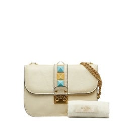 Valentino Studded Chain Shoulder Bag Ivory Leather Women's VALENTINO