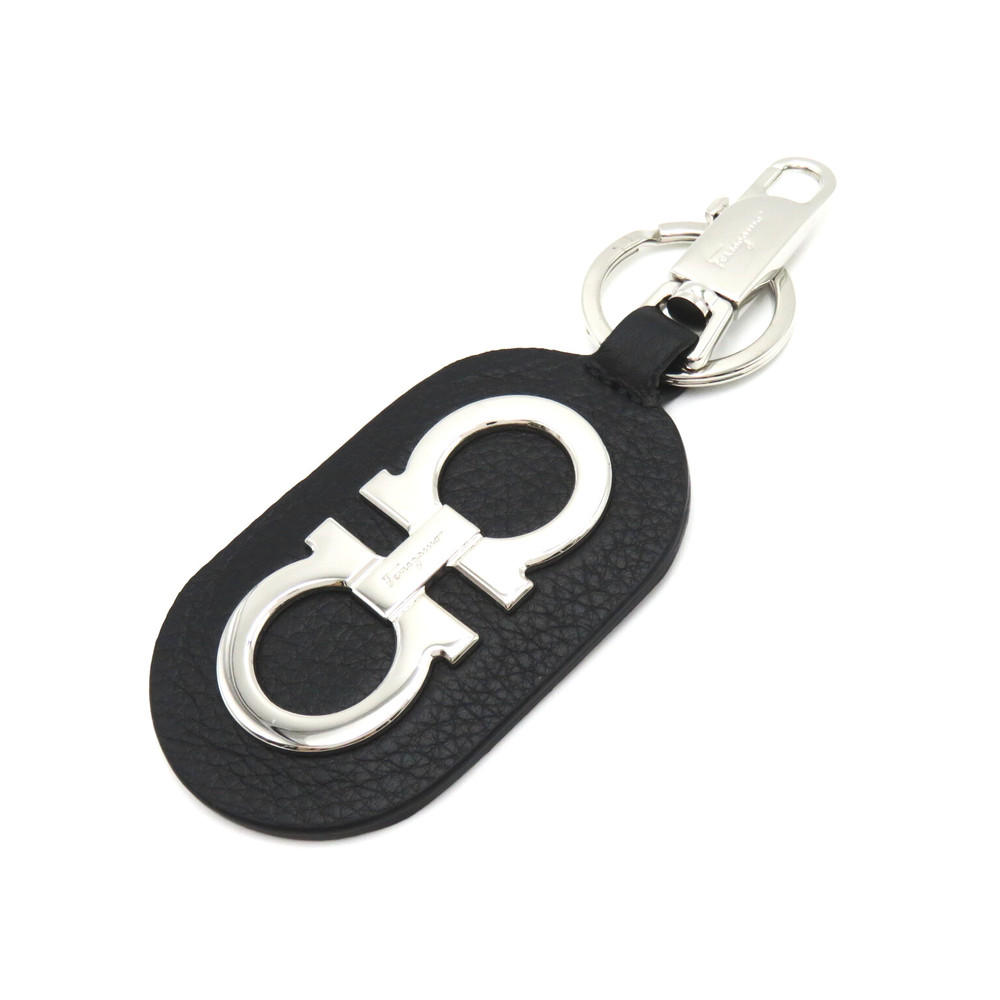 Salvatore Ferragamo Gancini keychain Black Silver leather 66 1107