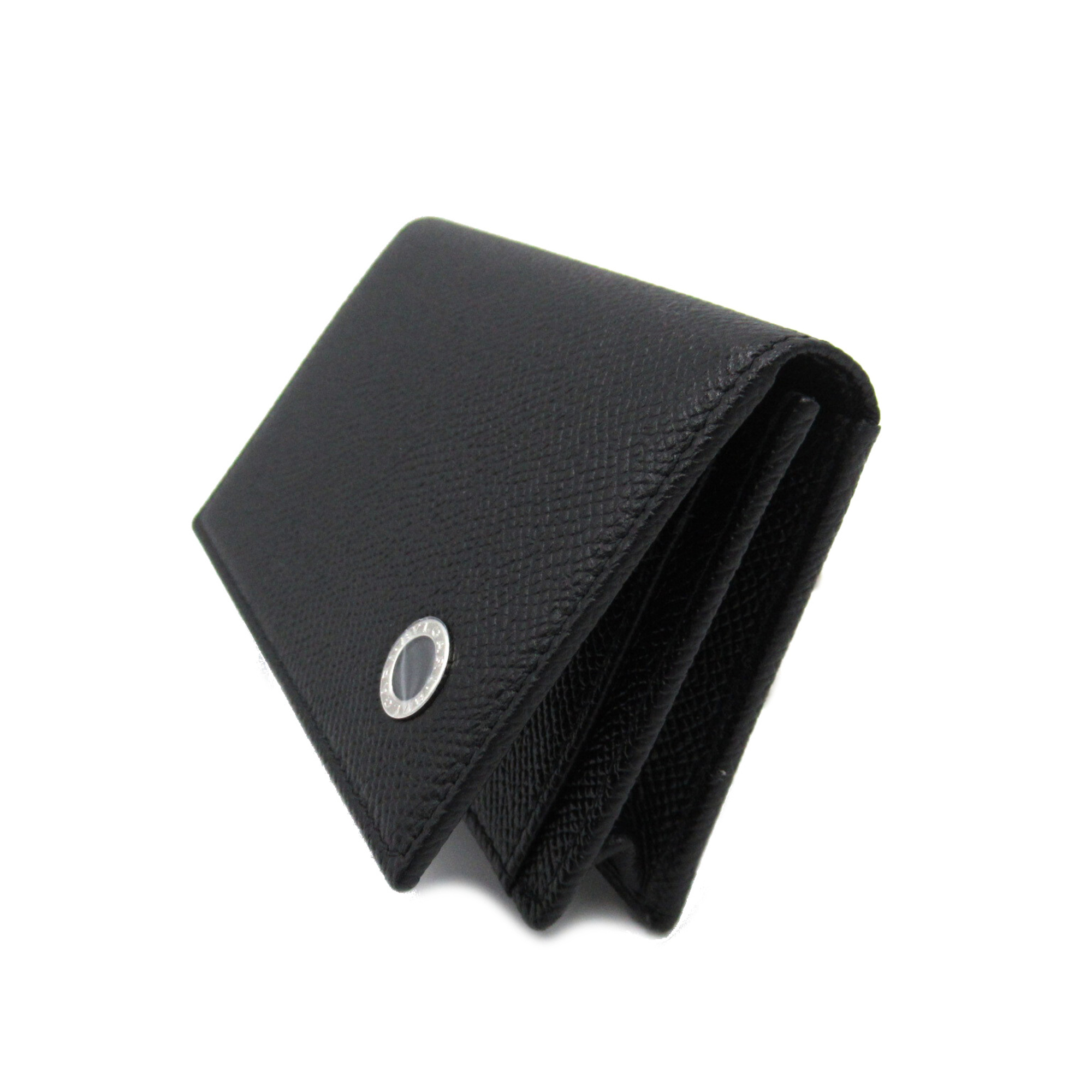 BVLGARI name card holder Black leather 30400