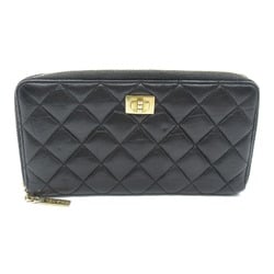 CHANEL Round long wallet Black leather