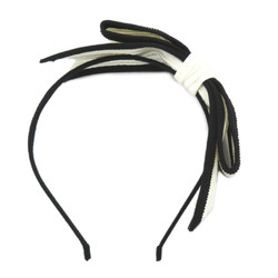 CHANEL Ribbon headband Black White straw AA8172