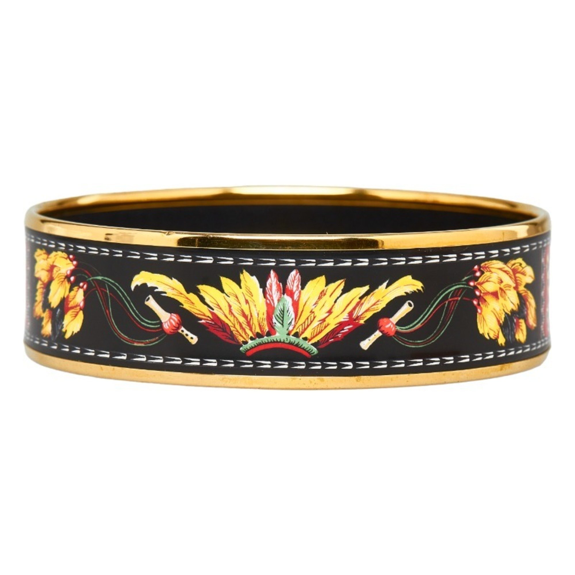 Hermes Enamel GM Bangle Gold Multicolor Plated Ladies HERMES