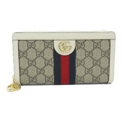 GUCCI Round long wallet White Beige leather GG Supreme 523154
