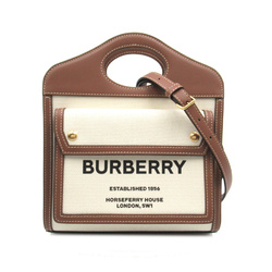 BURBERRY 2wayShoulder Bag Ivory Brown canvas leather 8039361