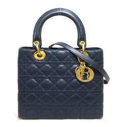 Dior lady dior handbag Navy Lambskin (sheep leather)