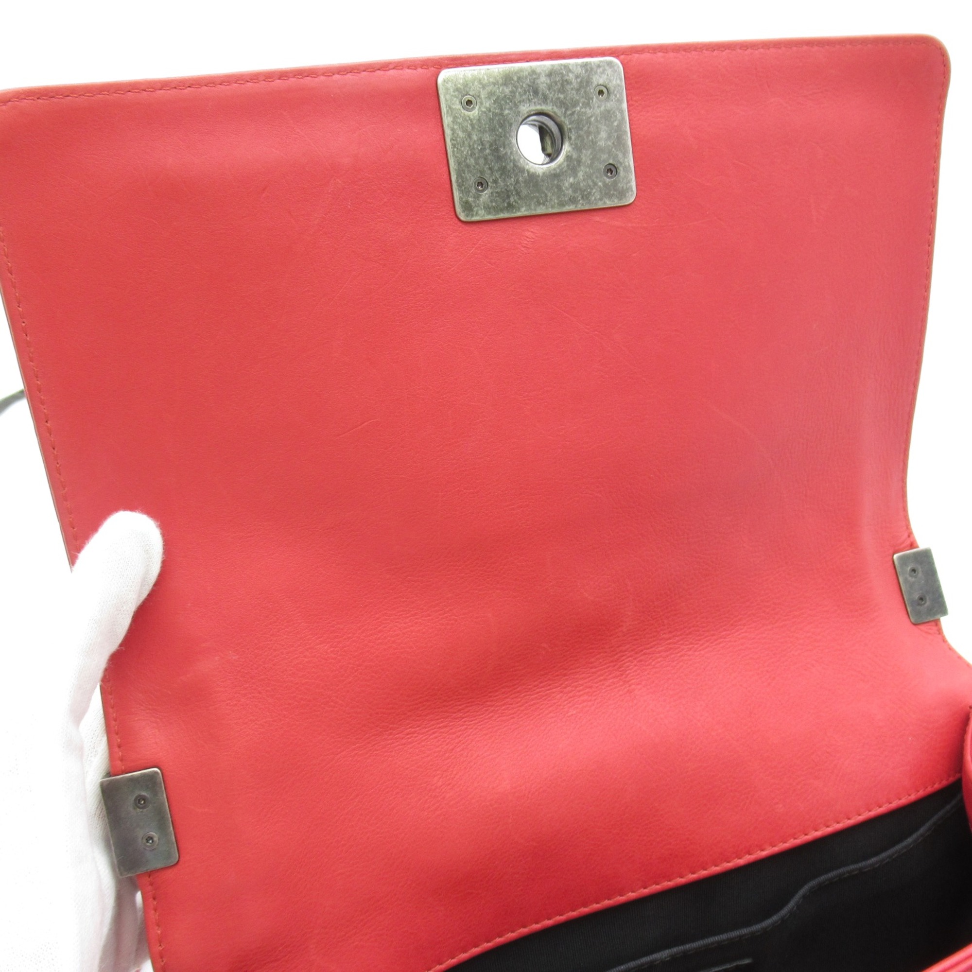 CHANEL BOY CHANEL ChainShoulder Bag Red leather