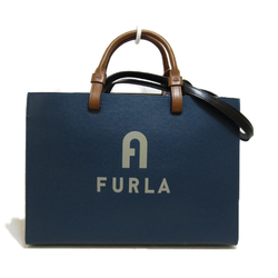 Furla Varsity Style Tote Shoulder Bag Blue leather WB00725BX12301845S