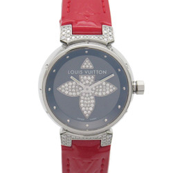 LOUIS VUITTON Tambour Forever Wrist Watch Watch Wrist Watch Q121F Quartz Gray  Stainless Steel Leather belt diamond Q121F