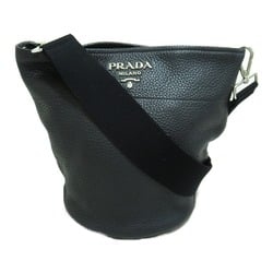 PRADA Vitello Dino Shoulder Bag Black leather 1BE012