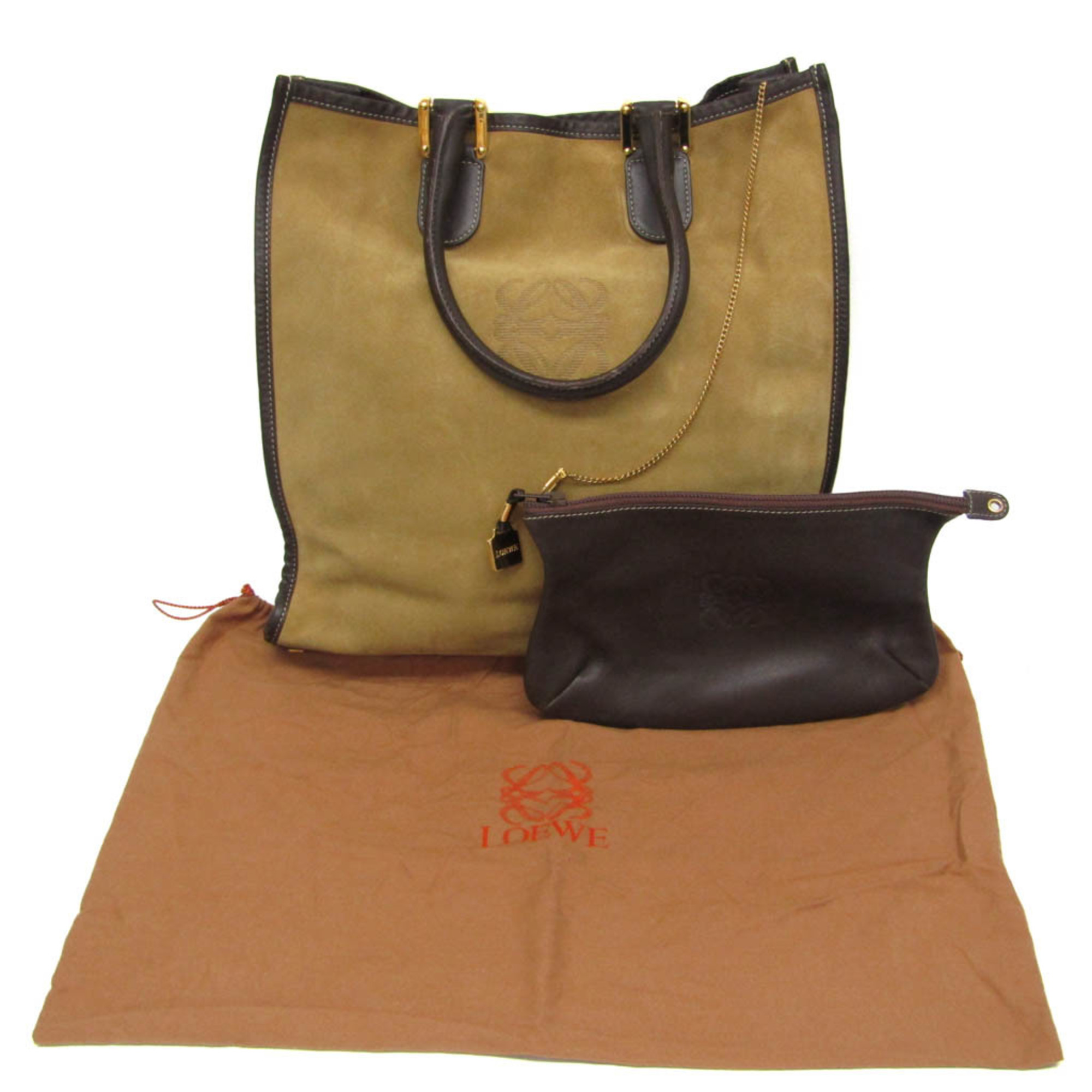 Loewe Anagram Women's Suede Tote Bag Beige,Brown