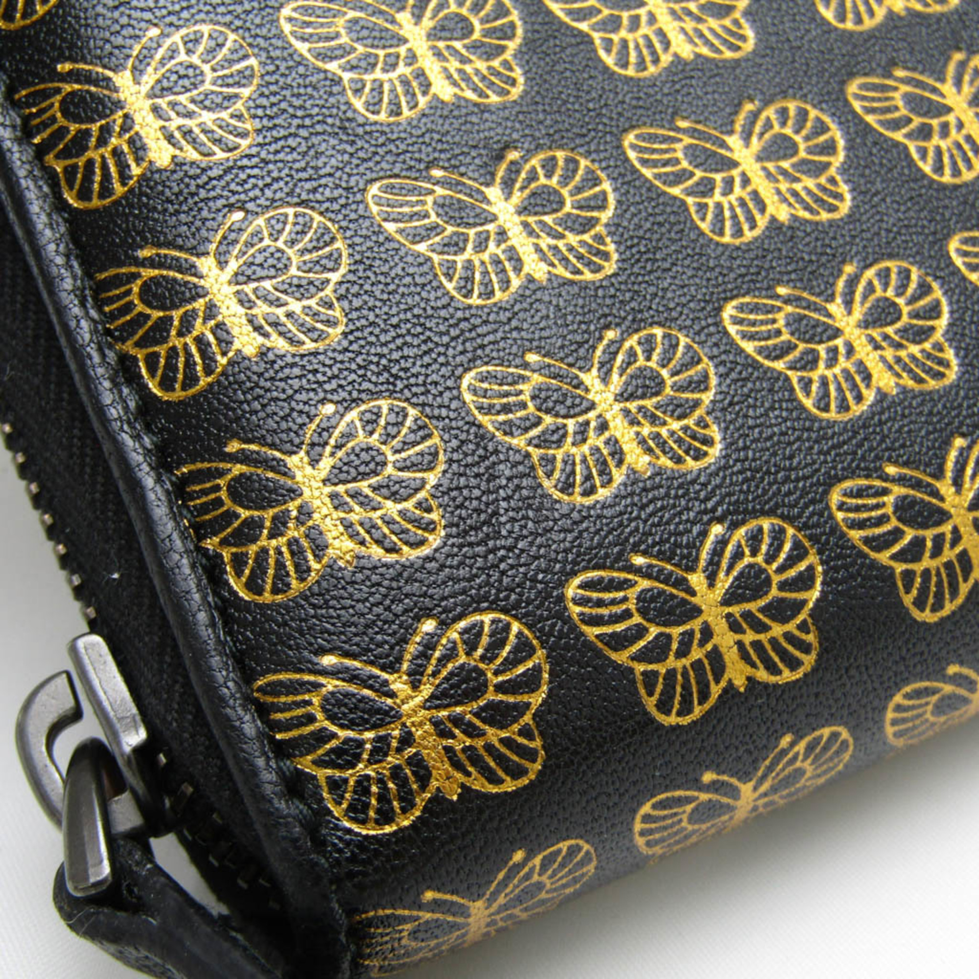 Bottega Veneta Butterfly Pattern Women,Men Leather Long Wallet (bi-fold) Black,Gold