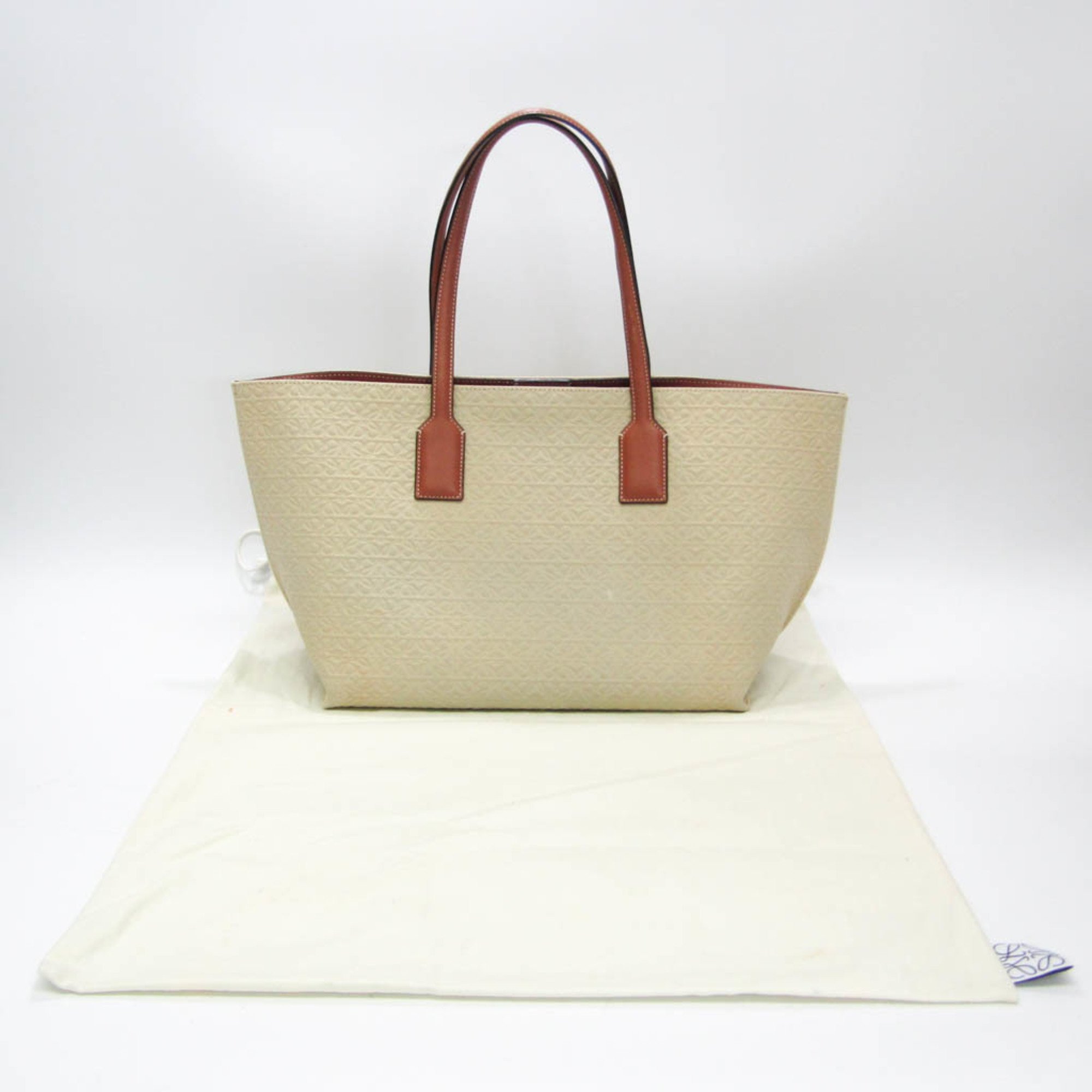 Loewe T Shopper Women's Leather,Canvas Tote Bag Beige,Brown