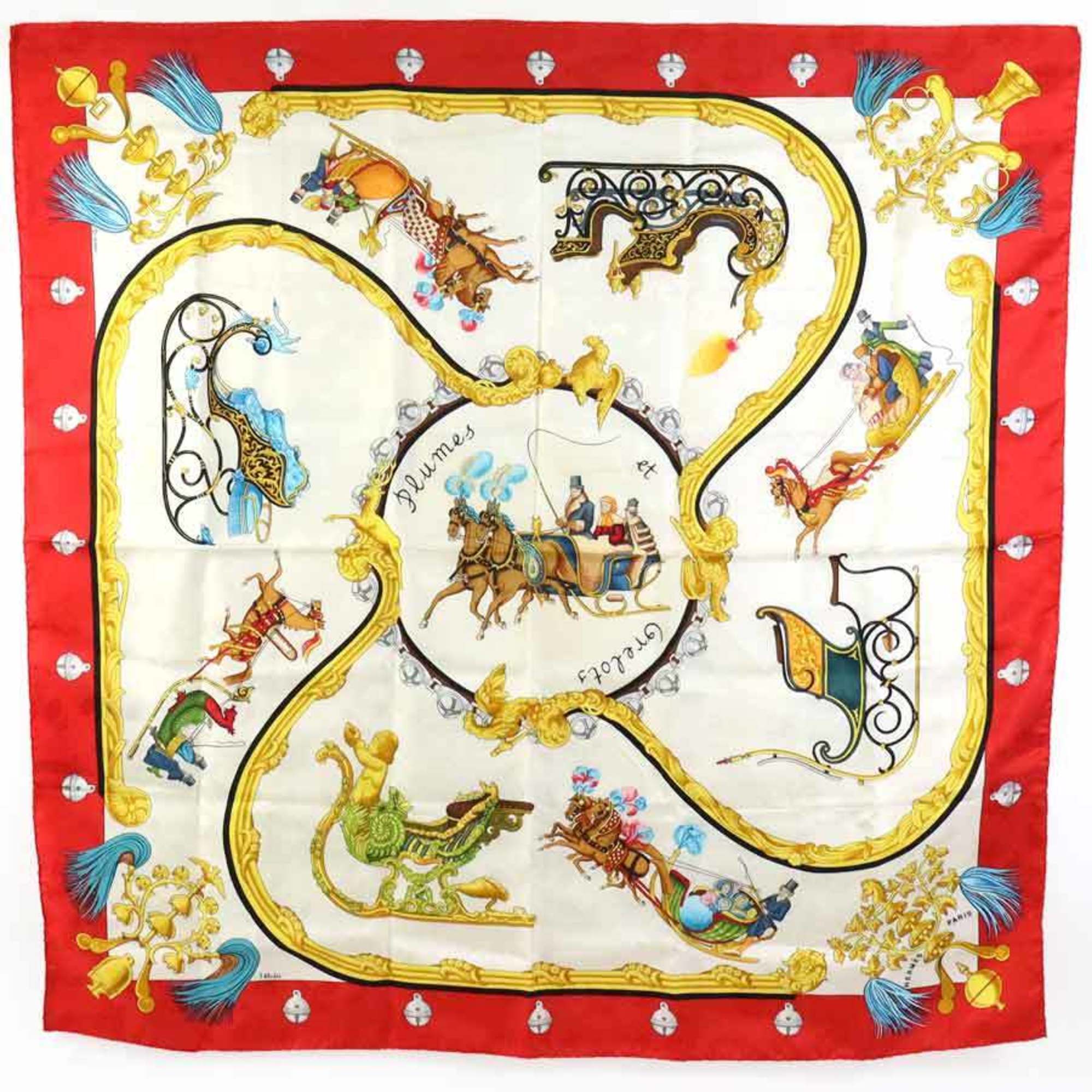 HERMES Scarf Muffler Carre90 Silk Red/Multicolor Women's