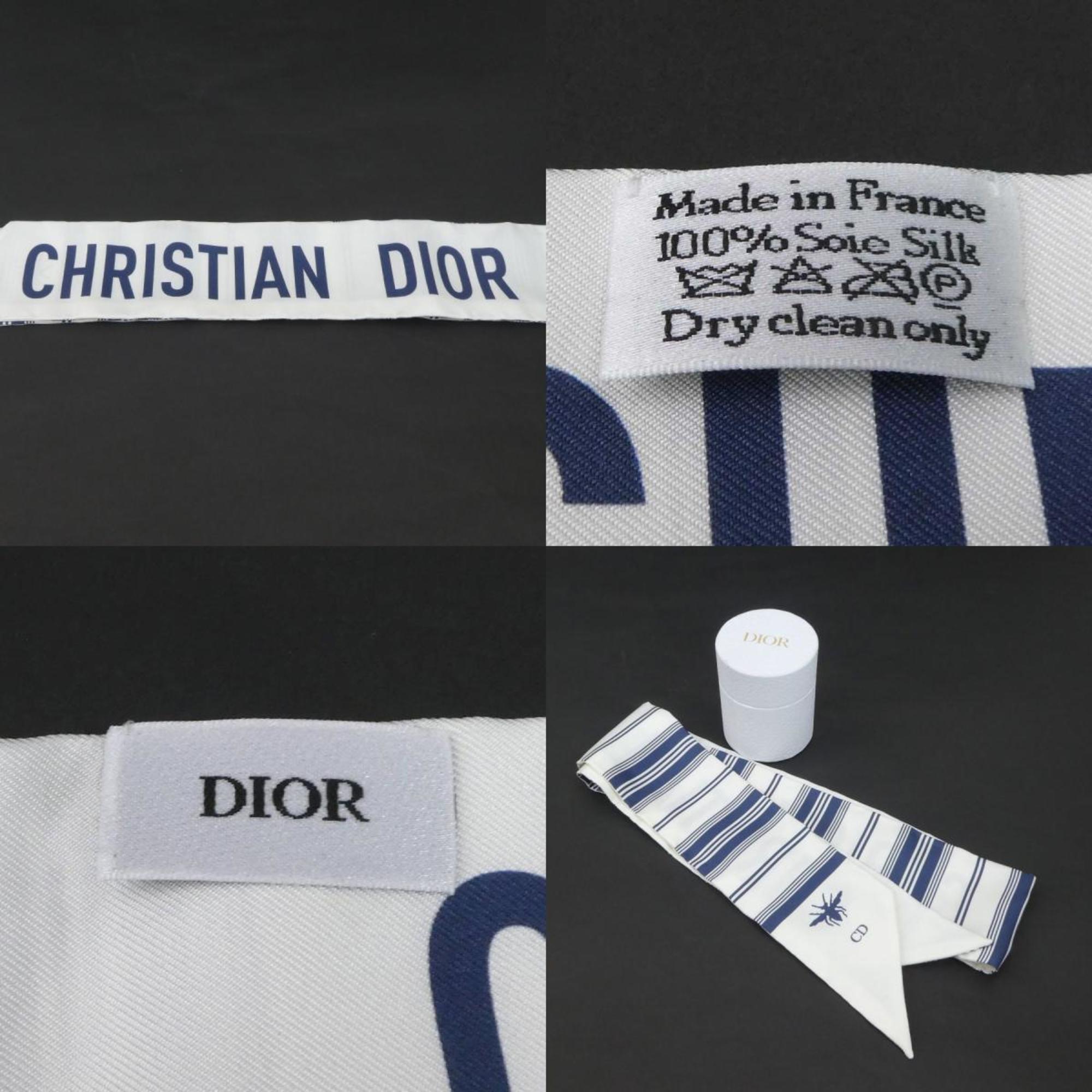 Christian Dior Scarf Muffler Silk Navy x White Women's
