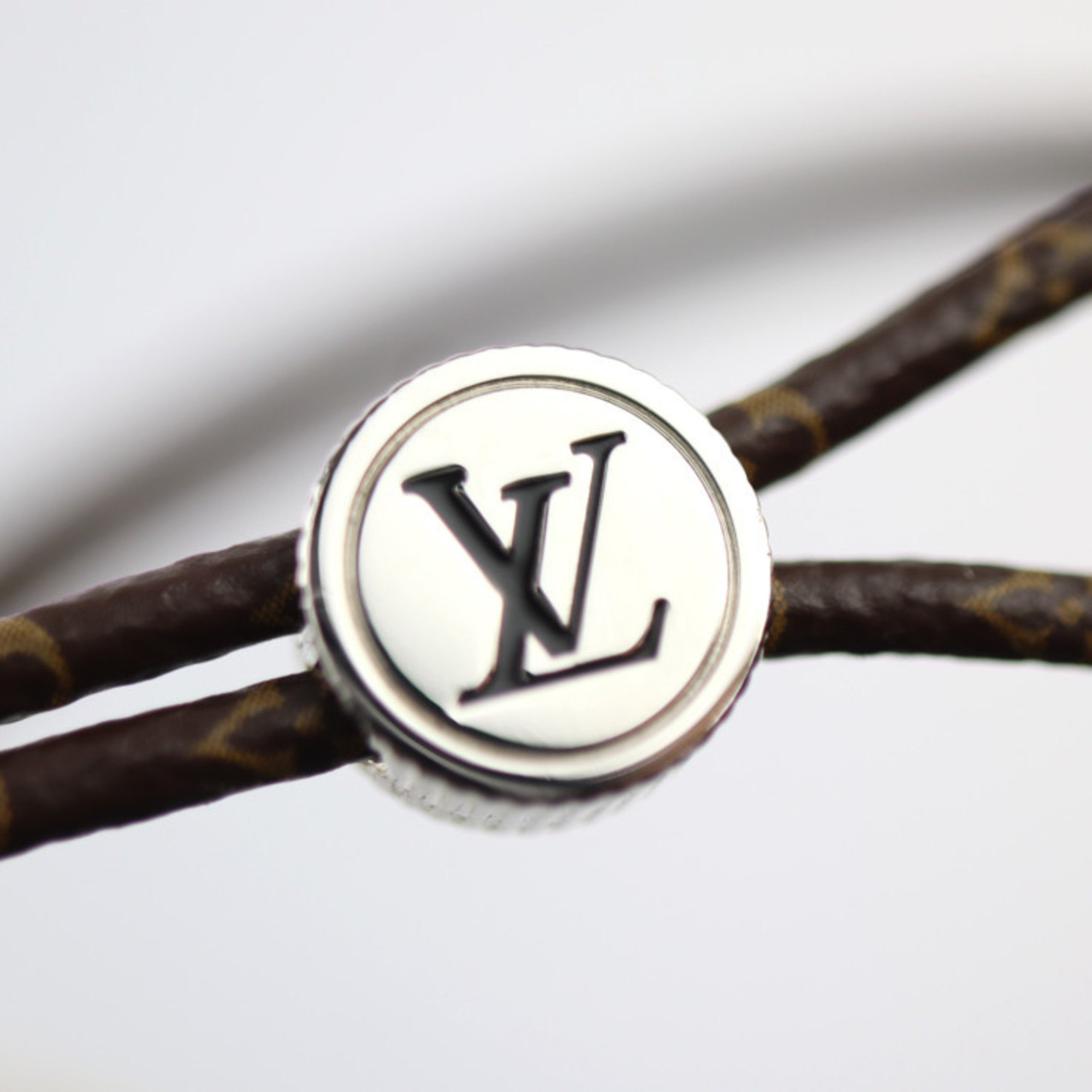 LOUIS VUITTON Louis Vuitton Bracelet Catch It M8113D Monogram Canvas Brown Silver Hardware LV Initial Flower