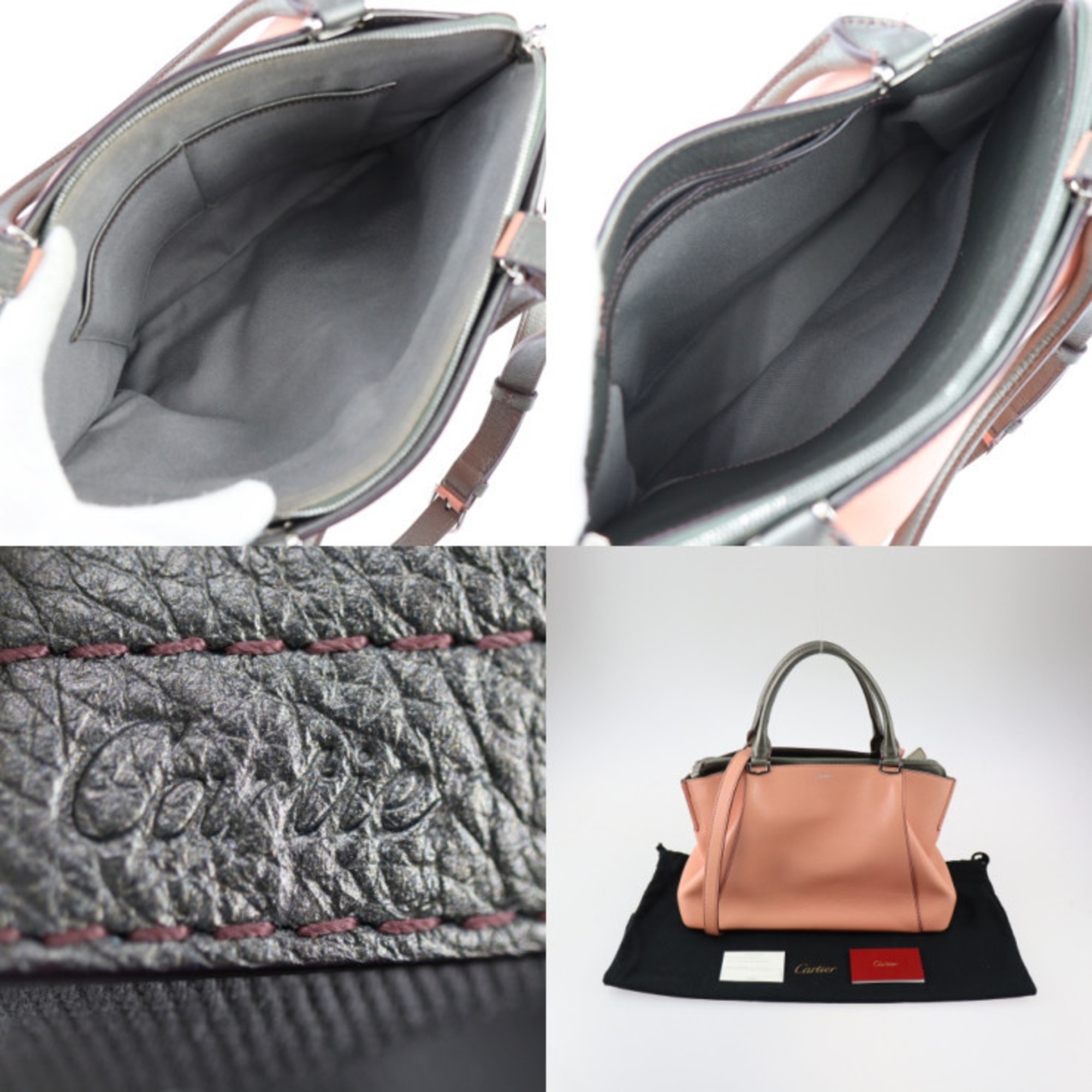CARTIER C de Cartier SM handbag leather coral pink gunmetallic silver hardware 2WAY shoulder bag bicolor
