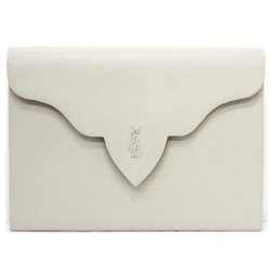 YVES SAINT LAURENT Yves Saint Laurent Clutch Bag Second Leather Off-White White Embossed Ladies